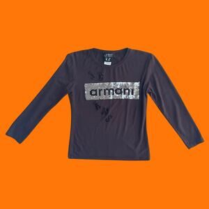 00's vintage chocolate brown sequins beaded logo y2k bodycon top L armani jeans